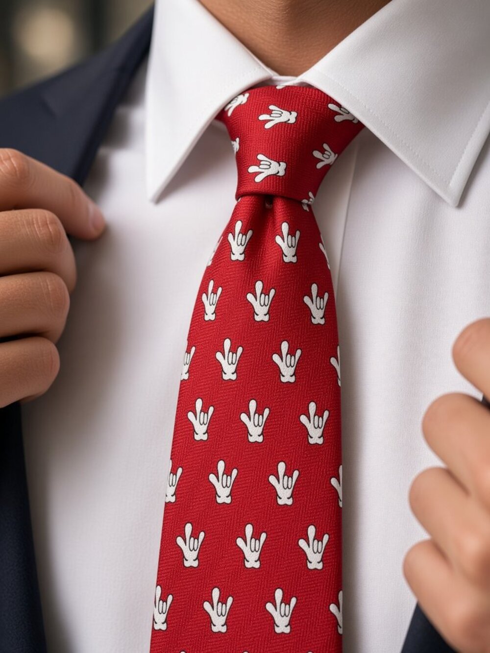 Gallaudet University Mens Neck Tie 100% Silk Red I Love You ILY Handshape New